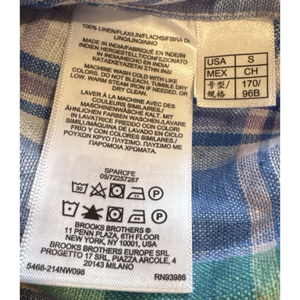 Brooks Brothers 1818 Regular Fit Linen Button Down Plaid Shirt Mens Small New - Picture 8 of 10